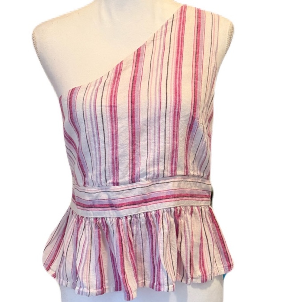 Mi Ami Linen Blend One Shoulder Peplum Sleeveless Top — Size Large